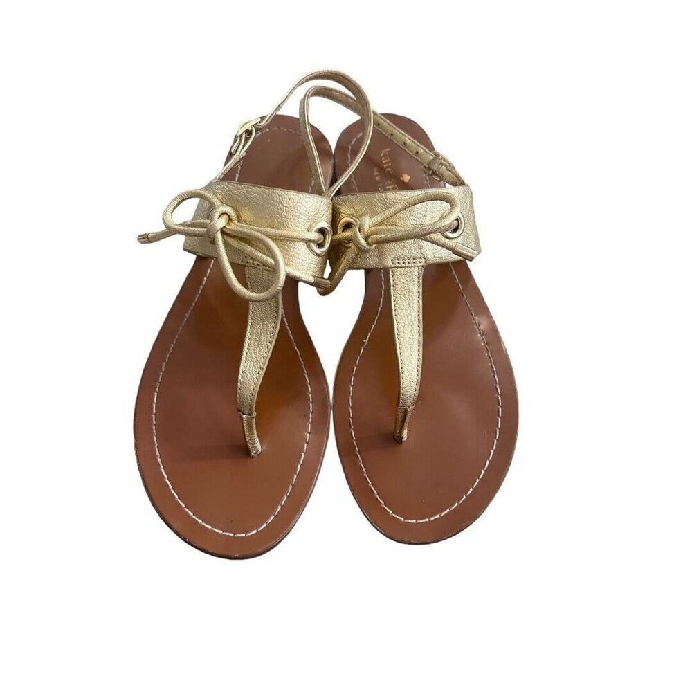 8 M Kate Spade New York Gold Slingback Crossover & Bow Flat T-Strap Sandal